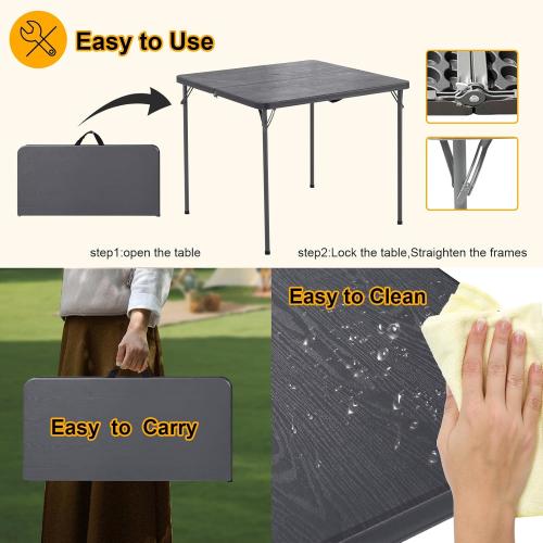 34 Square Folding Card Table, Plastic Folding Tables, Portable Fold Up Table w/Handle, Bearing 330 Lbs, Indoor and Outdoor Bi-Folding Table for Picnic, Party, Camping, Grey Woodgrain