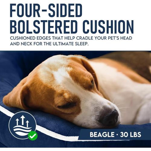 OhGeni Orthopedic Dog Couch Pet Sofa Large Sized Cat Beds with Comfort Foam Support, Soft Comfortable Fabric, Machine Washable Waterproof Removable Cover, 35-Inch (Dark Blue)