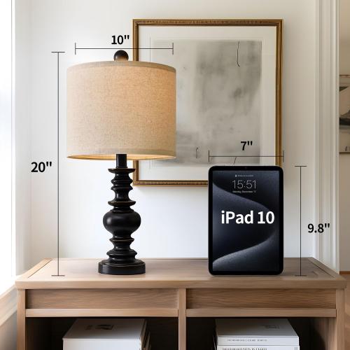 BOBOMOMO 20 Table Lamp Set of 2 for Bedroom Living Room Vintage Rustic Traditional Nightstand Bedside Lamps（Suitable for Decorating Small Areas）