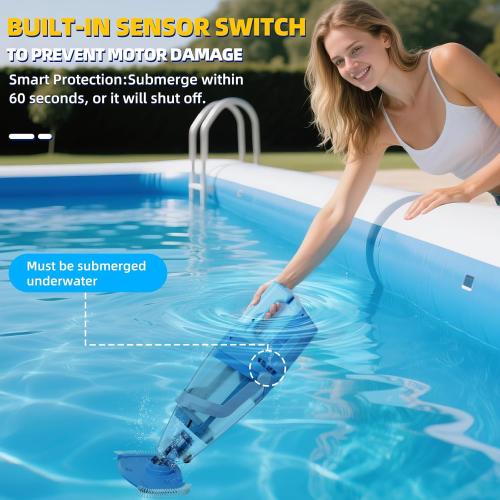 Cordless Pool Vacuum Above & Inground Pools, Powerful 1590 GPH Suction,Handheld Telescopic Pole up to 85.45, 1H Runtime, 2L Debris Bin, Rechargeable Pool Cleaner for Spas & Hot Tubs