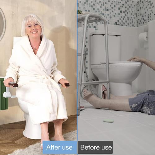 FSA/HSA Eligible Toilet Safety Rails for Seniors, Heavy Duty Foldable Toilet Support for Seniors, Elderly Toilet Seat Rails with Arms, Toilet Bars for Elderly and Disabled Up to 520LBS (Brown Color)