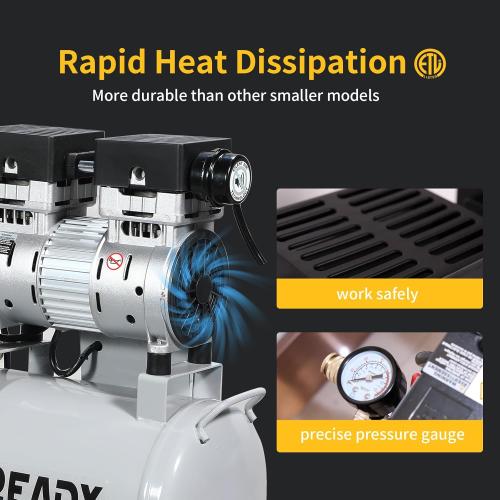 Size 2 Gallon Portable Air Compressor 0.75HP 1.7 CFM@90PSI 60dB Ultra Quiet Oil Free Air Compressor Ideal for Tire Inflation Pneumatic Tool Spray Painting