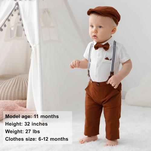 0-3 Months YALLET Baby Boy Clothes Suit Newborn Infant Gentleman Outfits, Formal Dress Shirt  Bowtie  Suspender Pants Wedding Party Set