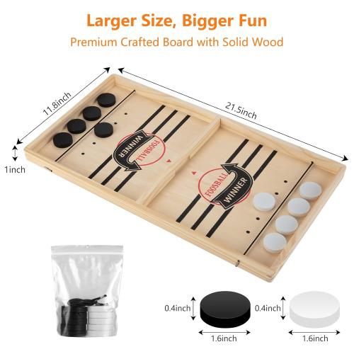 Fast Sling Puck Game - Wooden Hockey Table Board Game with Spare Parts | Indoor 2 Player Tabletop Fast-Paced Slingshot Battle for Adults, Kids & Family Night or Friends Party | Large Size