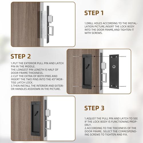 LWZH Privacy Pocket Door Lock Hardware, Hidden Handles, Privacy Pocket Door Lock with Push Automatic Bounce Switch (Black)