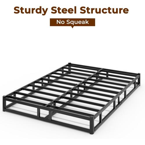 Box Spring Low Profile Bed Base Matel Mattress Foundation with Cotton Washable Cover Quiet Easy Assembly Sturdy Support for All Bed Types (Black, Queen)