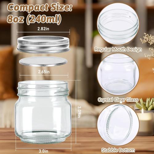 STARSIDE 8oz Glass Mason Jars 30-Pack with Airtight Split Lids and Bands