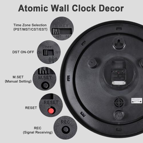 Atomic Outdoor Wall Clock  Sealed Outdoor Waterproof Clock with Temperature, Auto-Set Time, Easy to Read - Large Patio, Pool Clock for Outside, Backyard, Garden