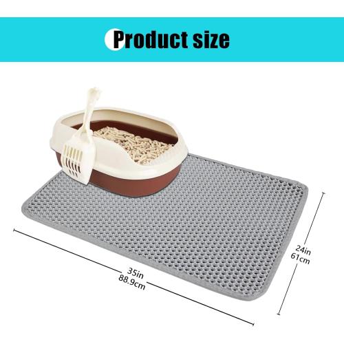Cat Litter Mat, Kitty Litter Collector, Double Layered Honeycomb Design Waterproof, Anti Urine, Anti Slip, Easy to Clean, Limit Garbage (30x24, Grey)