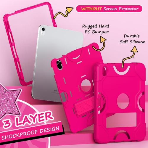 Cantis Case for iPad 11-inch (A16) 2025/ iPad 10th Generation 2022 (10.9 inch), Shockproof Cover 10th Generation with Pencil Holder & Kickstand, Hot Pink