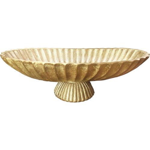 14.5 Large Decorative Long Bowl decor - Fluted Scalloped Decorative Bowls for Home Decor - Ruffle Decor,Stylish Key Bowl for Entry Table,Decorative Fruit Bowls for Kitchen Counter,Golden