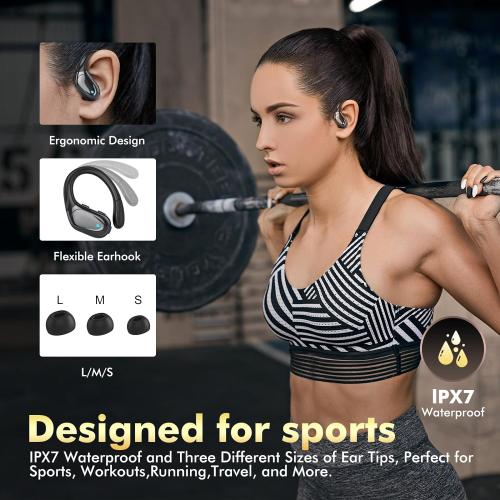 Color Black Wireless Earbuds, Sports Bluetooth Headphones, 80Hrs Playtime Ear Buds with LED Power Display, Noise Canceling Headset, IPX7 Waterproof Earphones for Workout/Running