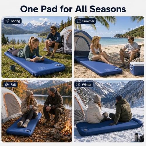 Self-Inflating Sleeping Pad for Camping, 3 Ultra-Thick Outdoor Camping Mat with Pillow & 9.5 R-Value, Insulated All-Season Foam Camping Mattress for Camping Travel Tent Car