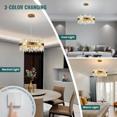 Siljoy 12-Light Modern Crystal Chandelier, Luxury Brushed Gold 2-Tiers K9 Crystal Raindrop Chandelier, Elegant Dimmable Crystal Chandelier Ceiling Light for Dining Living Room Kitchen D19.7''