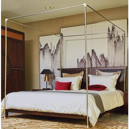 Color Black Mengersi Silver Canopy Bed Frame - Full Size, Stainless Steel, Four Corner, Mosquito Net, Fit for Metal & Wood Beds