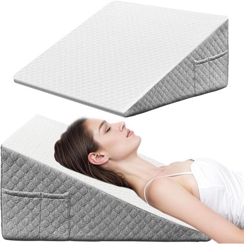 Wedge Pillow, 7.5 Inch Bed Wedge Pillow for Headboard, Pillow Wedge for Acid Reflux Relief, After Surgery, Sleeping，Back Pain Relief, Memory Foam Top, LightGrey