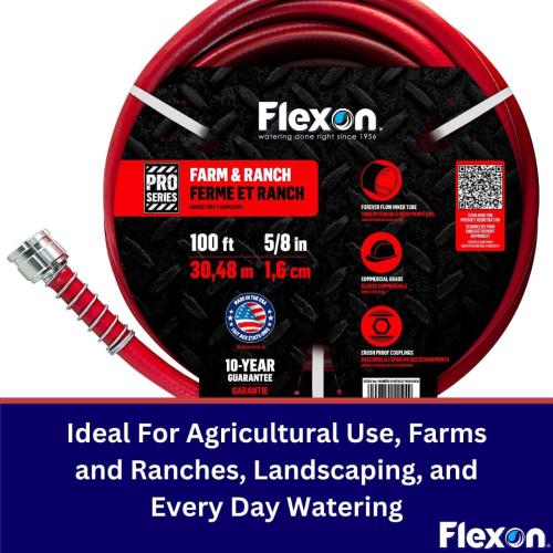Flexon FA58100CN Farm and Ranch Garden Hose, 100 ft, Red