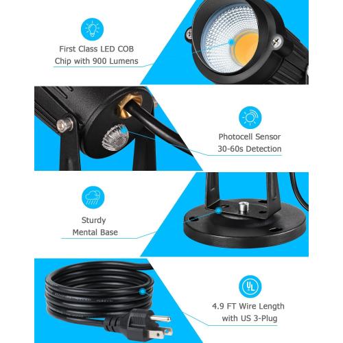 SUNVIE Dusk to Dawn Outdoor Lighting 120V LED Spot Lights Outdoor Landscape Spotlights with Photocell Sensor Waterproof Outdoor Spot Lights for Yard 7W Outdoor Spotlight Flag Light for Garden Tree