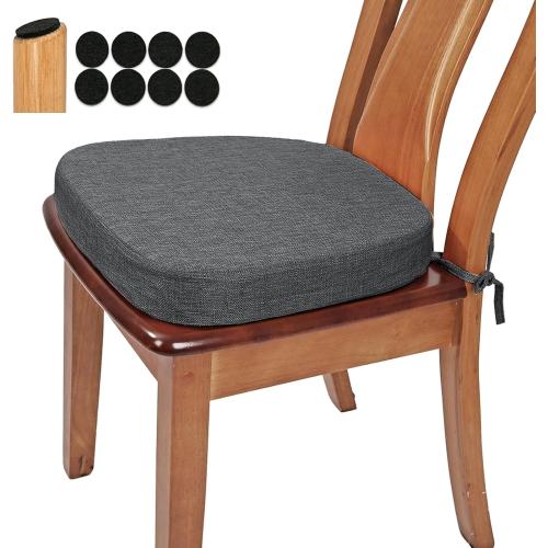 BUYUE Thickened 2.5 Friendly Woven Fabric Dining Chair Cushion, U-Shape High Density Foam Comfortable Chair Pad for Kitchen, Slip Resistant Indoor Seat Cushion (1 Piece, Dark Gray)