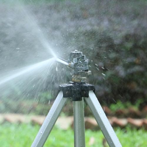 STYDDI Heavy Duty Impact Sprinkler on Tripod Base, Extra Tall Metal Pulsating Telescoping Tripod Sprinkler for Large Area, Yard, Lawn, Garden, Waters up to 90 Ft. Diameter, Legs Extends Up to 50-inch
