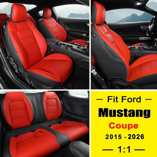 GIANT PANDA Customized Full Set Car Seat Covers Fit Ford Mustang Coupe Hardtop 2015 2016 2017 2018 2019 2020 2021 2022 2023 2024 2025 2026- (Black Red)