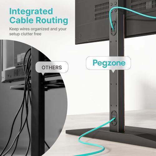 Pegzone Universal Swivel TV Stand with Wood for 32-85 Inch LCD LED OLED Screen, Holds 132 Lbs, Height Adjustable Floor TV Stand, Max VESA 600 * 400mm, Black, for Bedroom Living Room