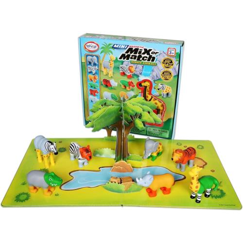 POPULAR PLAYTHINGS Magnetic Animals for Toddlers 1-3, Mini Mix or Match Animal Toys, Set of 7 Gift for Kids - Jungle Animals with Pop-up Playmat