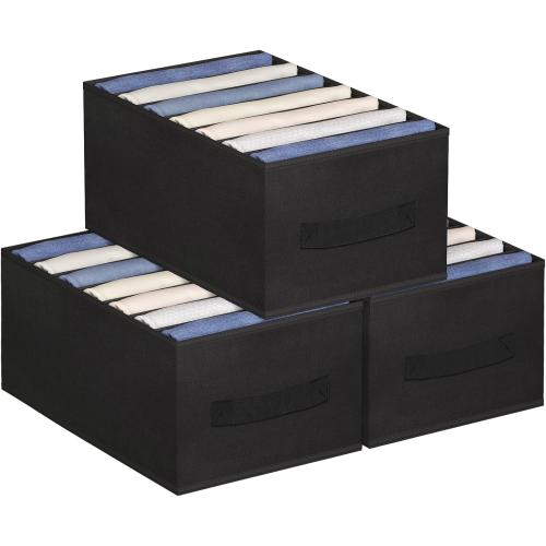 3-Pack Wardrobe Clothes Organizer 7 Grids Pants Organizer for Closet Foldable Closet Organizers and Storage for Jeans Shirts Pants, Black
