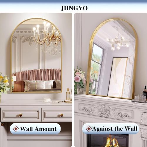 Arch Mirror, 24 x 32 Inch Gold Arch Mirror for Bathroom, Arched Wall Mirror, Aluminum Alloy Frame Gold Bathroom Vanity Mirror for Living Room Bedroom Entryway Mantel Hallways Decor