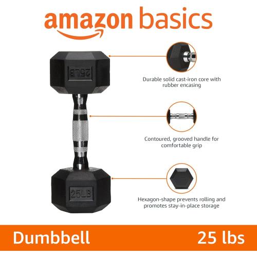 Amazon Basics 25 lbs Rubber Hex Dumbbell Hand Weight