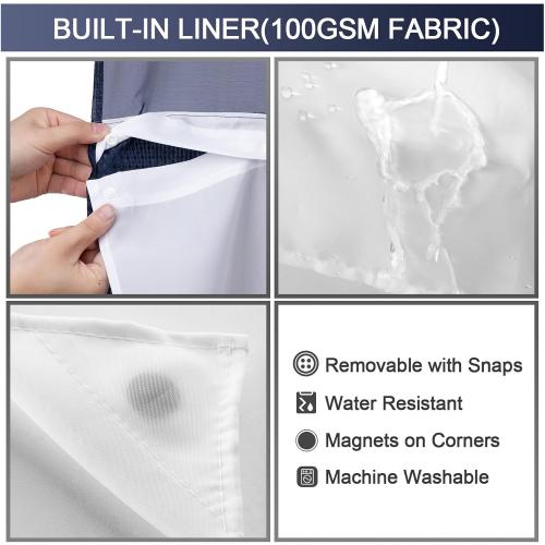 75x72 Navy Blue YellyHommy No Hook Shower Curtain with Snap in Liner Set Less Time Navy Blue Waffle Shower Curtain for Bathroom 75 L x 72 W