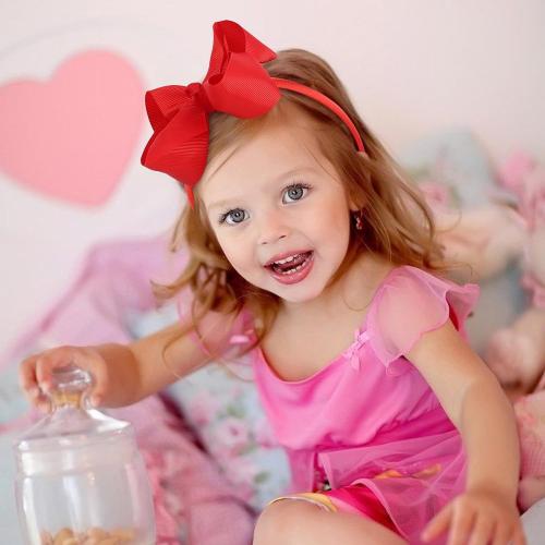 OAOLEER Grosgrain Bow Headband for Girls, Red Headband with 4.5 inch Bow for Hair Band Accessories for Girls Set of 2 (Red, 4.5inch)