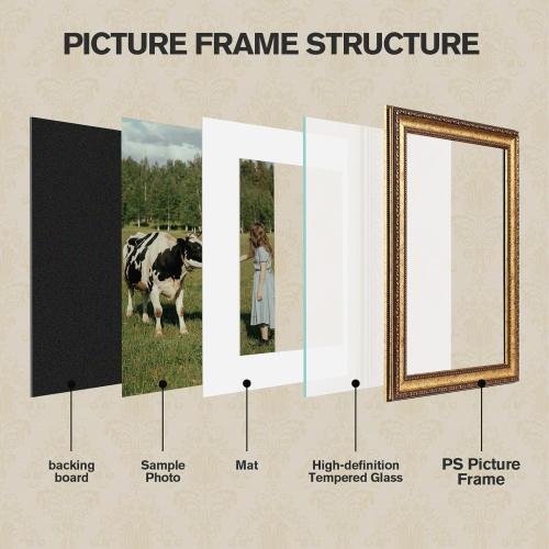12x16 Gold Picture Frame, 2 Pack Ornate Vintage Picture Frames for Wall or Tabletop Display, 12x16 Photo Frame Gold with Real Glass, Display Poster 8.5x11 with Mat or 12 x 16 without Mat for Antique Déco
