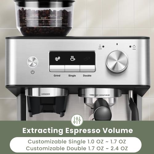 Gevi 20 Bar Espresso Machine with Grinder & Steam Wand for Latte Cappuccino | Removable Water Tank, Powerful Milk Frother, Stable Pressure System For Crafting Silky Homemade Coffee Drinks