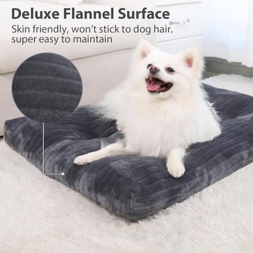 Dog Crate Bed Washable Dog Beds for Medium Dogs Deluxe Thick Flannel Fluffy Comfy Kennel Pad Anti-Slip & Anti-Scratch Pet Sleeping Mat, 29 x 21 Inch, Gray