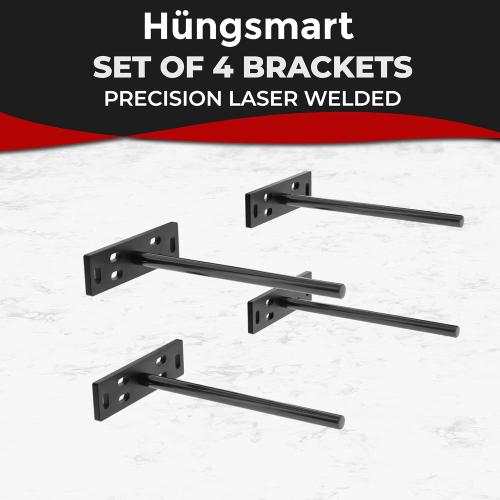 Set of 4 Size 5x1 3/8x 8 Floating Shelf Brackets Heavy Duty (1/4 inch Thick Baseplate) Painted Black Mild Steel/ Bracket for Hidden Wall Shelves Support Hardware Mount Kitchen/Nursery Decor (8 inch Rods)