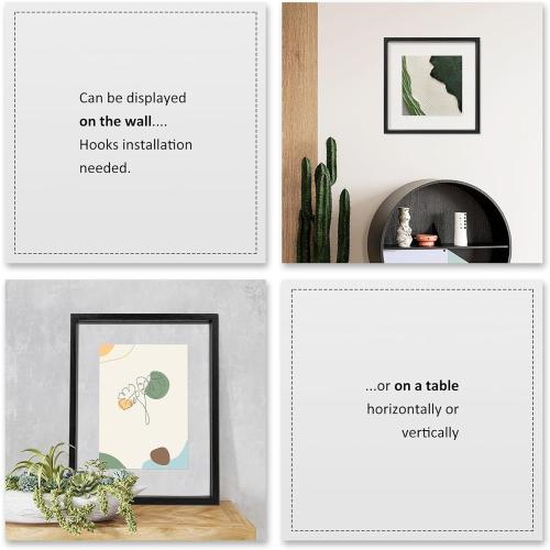 MUYE 10x10 Floating Frames Set of 2,Double Glass Picture Frame Display Any Size Photo up to 10x10,Wall Mount or Tabletop Standing,Black