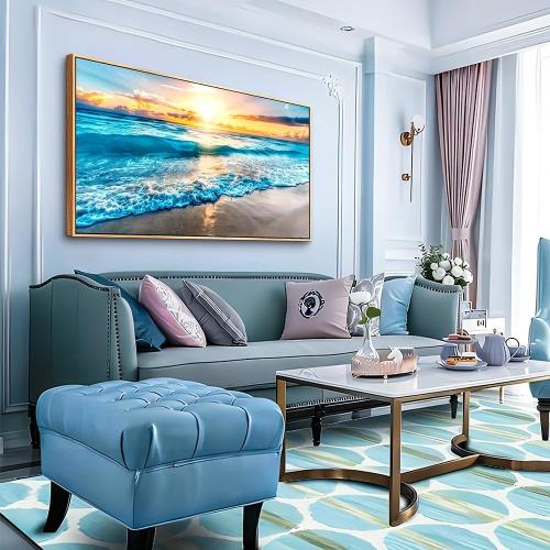 MHARTK66 Canvas Prints - Blue Beach Scenery Wall Art for Living Room & Bedroom - Modern Office Decorations