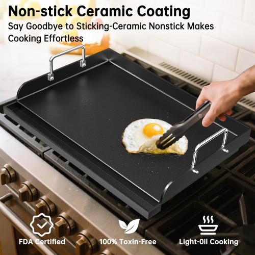 Size 17x13 Universal Griddle for Gas Grill - 17 x 13 Flat Top Grill Plate with Nonstick Ceramic Coating, Griddle Insert for Gas Stove, Outdoor Camping & Tailgating