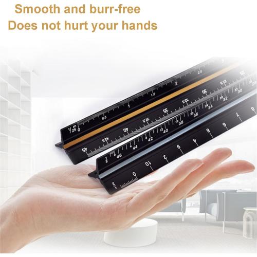 Scale Ruler, Metal Scale Ruler 2 Packs, Aluminium Architectural Scale Rule for Cutting for Architects, Draftsman and Students,Black,30CM