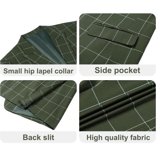 Size XXL color green Men's Slim Fit 3 Piece Plaid Suit Set,Business Formal Attire Solid Blazer Jacket Vest Pants