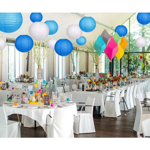 24pcs Hanging Round Paper Lanterns for Wedding Birthday Party Baby Showers Decoration Blue/White