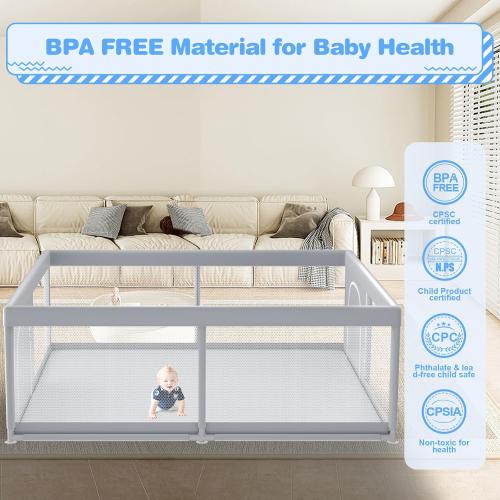 XVISHX Playpen for Babies and Toddlers, Baby Playard for Indoor & Outdoor Active Center Game Fence, with Skin-Friendly Fabric and Soft Breathable Mesh Grey