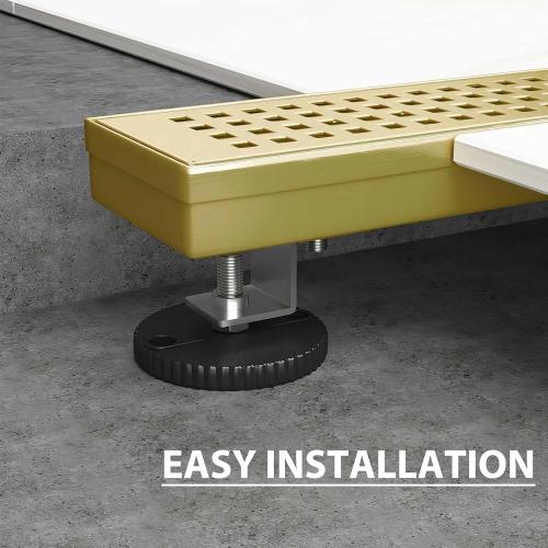 SaniteModar Linear Shower Drain, Gold Shower Drain 28 inch with Removable Grate,Brushed 304 Stainless Steel Linear Drain with Hair Strainer & Leveling Feet