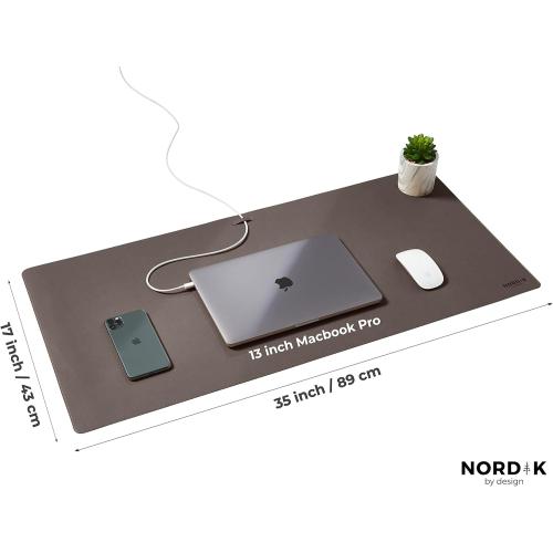 Nordik Cork Leather Desk Mat Cable Organizer - Gunmetal Grey 35 X 17 inch - Premium Extended Mouse Mat for Home Office Accessories - Non-Slip Vegan Leather Desk Pad Protector & Desk Blotter Pad