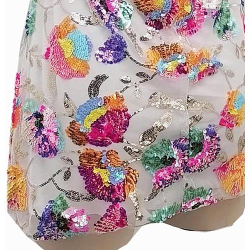 Size Large Color White Sunfere Women's Sequin Dress Sexy Sparkly Floral Summer Backless Deep V Low-Cut Shiny Strap Mini Dress for Party Cocktail Clubwear