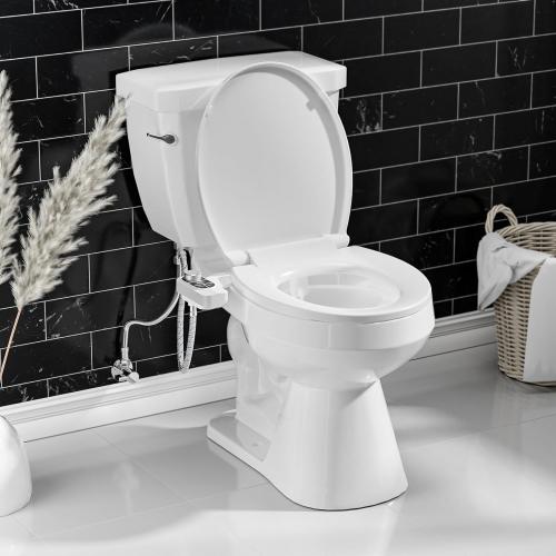 SAMODRA Non-Electric Bidet - Self Cleaning Dual Nozzle (Frontal and Rear Wash) Fresh Water Bidet Toilet Seat Attachment with Independent Adjustable Water Pressure (Classic Black/Silver)