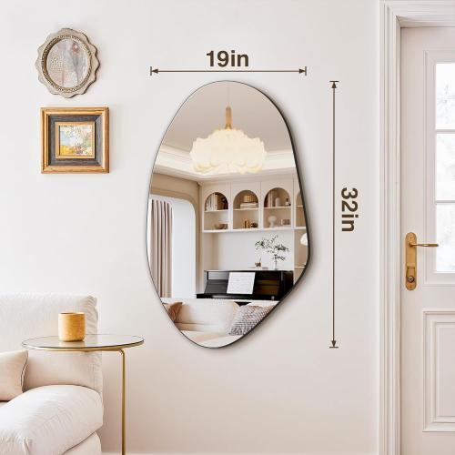 FICTOR Irregular Asymmetrical Wall Mirror, 32 x 19 Modern Decorative Mirror for Entryway, Bathroom, Bedroom, Living Room, Dining Room