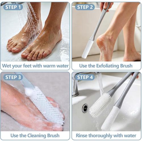 Toe Cleaning Brush, 2 Pack 15.7 Inch Long Handle Silicone Toe Gap Cleaner Soft Exfoliating Foot Scrubber for Shower Use Suitable for Seniors Expecting Mothers, Men and Women (Grey)