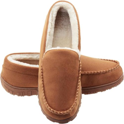 Size 11 Lulex Moccasins for Men House Slippers Indoor Outdoor Plush Mens Bedroom Shoes with Hard Sole
